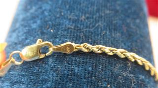 14K Rope Chain Bracelet Yellow Gold 10.5